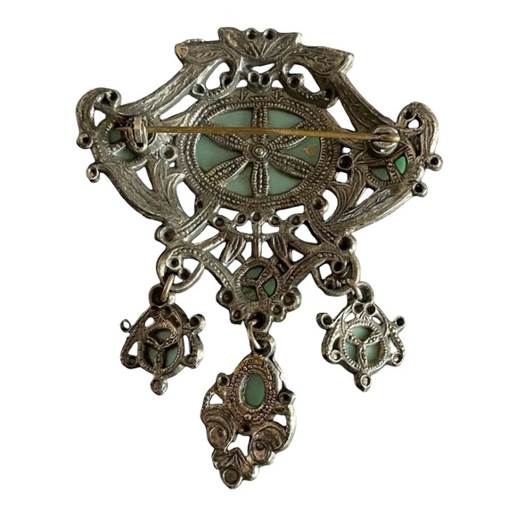 Vintage Style Faux Turquoise and Silver Tone Dangle Brooch - Picture 2 of 4